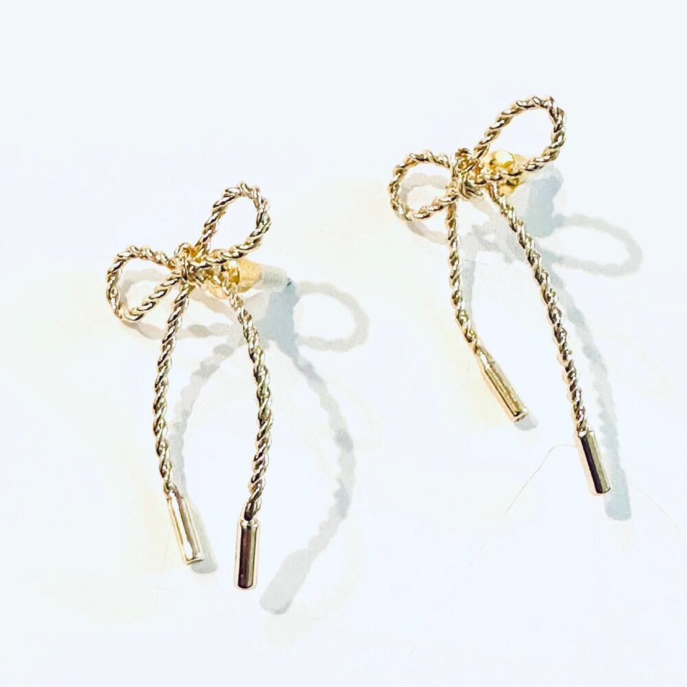 Gold Twisted Tied Bow Stud Earrings